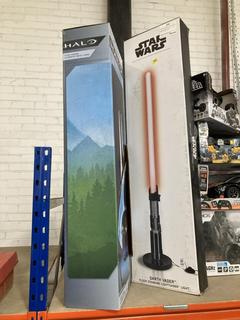 Lot 395  
            Chesterfield SR40 - Collection or Optional Delivery Available 

                
HALO FLOOR STANDING ILLUMINATED ENERGY SWORD TO INCLUDE STAR WARS DARTH VADER FLO...