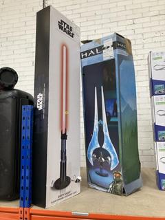 Lot 442  
            Chesterfield SR40 - Collection or Optional Delivery Available 

                
STAR WARS DARTH VADER FLOOR STANDING LIGHT SABER LIGHT TO INCLUDE HALO FLOOR STAN...