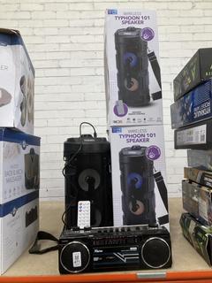 Lot 471  
            Chesterfield SR40 - Collection or Optional Delivery Available 

                
9 X ASSORTED ITEMS TO INCLUDE WIRELESS TYPHOON 101 SPEAKER (LOCATION: B RACKING )