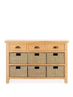 Lot 112  
            Chesterfield SR35 - Collection or Optional Delivery Available 

                
ASHWIN READY ASSEMBLED 3 DRAWER, 6 BASKET SIDEBOARD IN RUSTIC OAK - CONTAINS SOLI...