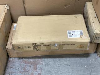 Lot 128  
            Chesterfield SR35 - Collection or Optional Delivery Available 

                
3 DRAWER BEDSIDE CHEST IN WHITE TO INCLUDE BRAMFORD TALL GLOSS CABINET IN WHITE -...