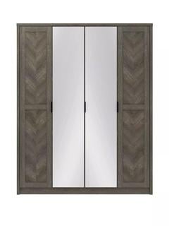 Lot 183  
            Chesterfield SR35 - Collection or Optional Delivery Available 

                
CHEVY 4 DOOR MIRRORED WARDROBE IN GREY OAK - ORIGINAL RRP £479 (LOCATION: SR35)