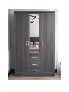 Lot 193  
            Chesterfield SR35 - Collection or Optional Delivery Available 

                
CAMBERLEY 3 DOOR 3 DRAWER MIRRORED WARDROBE IN GREY - ORIGINAL RRP £299 (LQL9Y) (...