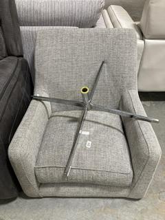 Lot 209  
            Chesterfield SR35 - Collection or Optional Delivery Available 

                
DFS SINGLE ARM CHAIR IN GREY ON ROTATING STAND (LOCATION: SR35)
