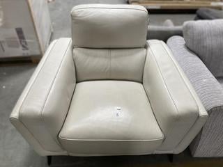 Lot 234  
            Chesterfield SR35 - Collection or Optional Delivery Available 
                
DFS SINGLE ARM CHAIR FINISHED IN AN OFF WHITE LEATHER EFFECT ON RAISED FOOTINGS (...