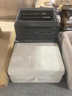 Lot 256  
            Chesterfield SR35 - Collection or Optional Delivery Available 
                
OTTOMAN FOOTSTOOL IN CREAM FABRIC AND GARDEN TABLE BASE NO TOP IN CHARCOAL (LOCAT...