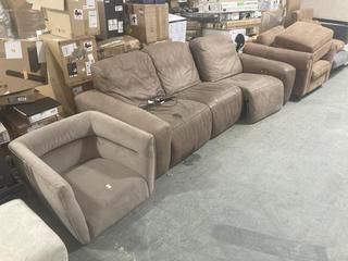 Lot 257  
            Chesterfield SR35 - Collection or Optional Delivery Available 
                
DFS ARM CHAIR IN GREY FABRIC AND OAKWELL ARMCHAIR WITH FOOTSTOOL IN BROWN COMBINA...