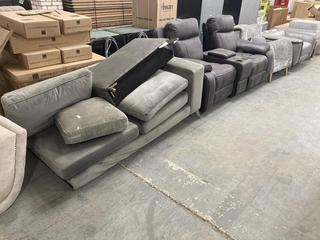 Lot 283  
            Chesterfield SR35 - Collection 

                
4 X ASSORTED SOFAS TO INCLUDE 2 SEATER POWER RECLINER IN DARK GREY (LOCATION: SR35)