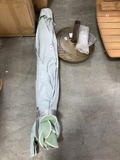 Lot 431  
            Chesterfield SR35 - Collection or Optional Delivery Available 

                
LA REDOUTE PARASOL INCLUDING LARGE BRASS/RUSTIC STYLED BASE AND PARASOL IN LIGHT ...