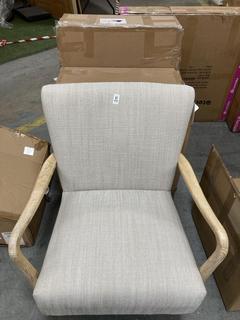 Lot 435  
            Chesterfield SR35 - Collection or Optional Delivery Available 

                
SINGLE WOODEN CHAIR IN BEIGE TEXTURED FABRIC(LOCATION: SR35)
