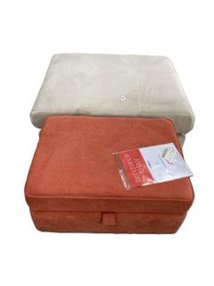 Lot 58  
            Chesterfield SR35 - Collection or Optional Delivery Available 
                
DFS 2 FOOT POUFFES 1 STORAGE FOOT POUFFE IN CHILLI ORANGE AND 1 LARGE FOOT POUFFE...