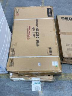 Lot 609  
            Chesterfield SR35 - Collection or Optional Delivery Available 

                
OAK/BROWN TABLE WITH BLUE LEGS/FRAMEWORK TO INCLUDE HIGHGATE COFFEE TABLE IN CREA...