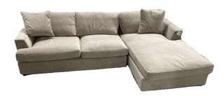 Lot 692  
            Chesterfield SR35 - Collection or Optional Delivery Available 

                
RH L SHAPED 3 SEATER SOFA IN BEIGE VELVET TOUCH FABRIC (LOCATION: SR35)