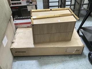 Lot 703  
            Chesterfield SR35 - Collection or Optional Delivery Available 

                
2 DRAWER WOODEN UNIT WITH METAL LEGS TO INCLUDE WHITE PANELLED 6 DRAWER CHEST (LO...