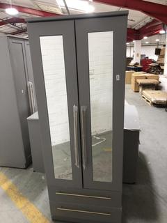 Lot 718  
            Chesterfield SR35 - Collection or Optional Delivery Available 

                
DFS 2 MIRRORED DOOR 2 DRAWER WARDROBE IN DARK GREY/GOLD FINISH (COLLECTION ONLY) ...