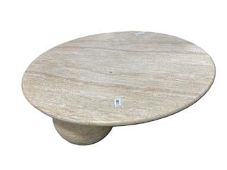 Lot 72  
            Chesterfield SR35 - Collection or Optional Delivery Available 

                
DFS ROUND STONE COFFEE TABLE IN CREAM AND ORANGE (LOCATION: SR35)