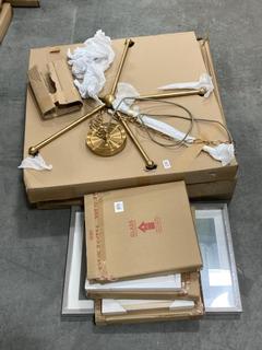 Lot 114  
            Chesterfield SR36 - Collection or Optional Delivery Available 

                
ASSORTED ITEMS TO INCLUDE SANTIAGO 5 PENDANT LIGHT FITTING BRUSHED BRASS - ITEM N...