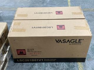 Lot 194  
            Chesterfield SR36 - Collection or Optional Delivery Available 

                
2 X VASAGLE STORAGE CABINET IN DARK WOOD - MODEL - LSC261B01V1 (LOCATION: SR36 A3)