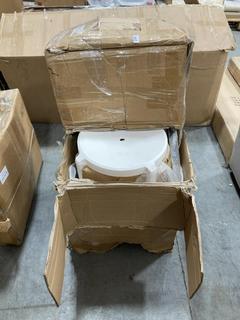 Lot 275  
            Chesterfield SR36 - Collection or Optional Delivery Available 

                
4 X WHITE PLASTIC DINING CHAIRS TO INCLUDE CAT CLIMBING TREE IN GREY (LOCATION: S...