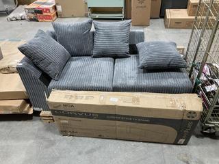 Lot 319  
            Chesterfield SR36 - Collection or Optional Delivery Available 

                
SOFA PART IN GREY FABRIC AND MDA DESIGNS CORVUS CORNA STYLE TV STAND (LOCATION: S...