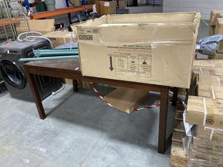 Lot 323  
            Chesterfield SR36 - Collection or Optional Delivery Available 

                
3 X ASSORTED ITEMS TO INCLUDE JOHN LEWIS DINING TABLE IN DARK WOOD AND ROUNDED WO...