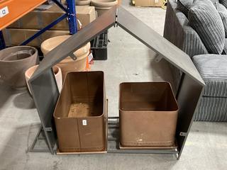 Lot 342  
            Chesterfield SR36 - Collection or Optional Delivery Available 

                
GARDEN PLANTERS IN BROWN WITH GREY METAL SHELTER (LOCATION: SR36 A1)