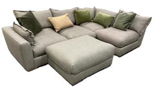 Lot 459  
            Chesterfield SR36 - Collection or Optional Delivery Available 

                
4 SEATER CORNER SOFA IN GREEN TEXTURED FABRIC TO INCLUDE GREEN VELVET FINISH CUSH...