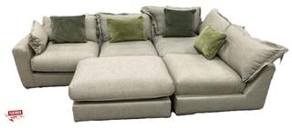 Lot 460  
            Chesterfield SR36 - Collection or Optional Delivery Available 

                
4 SEATER CORNER SOFA WITH FOOT POUFFE IN PALE GREEN TO INCLUDE GREEN VELVET FINIS...