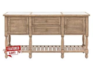 Lot 4  
            Chesterfield SR36 - Collection or Optional Delivery Available 

                
2 DOOR 2 DRAWER CONSOLE TABLE WITH MARBLE TOP IN WHITE (LOCATION: SR36 A6)