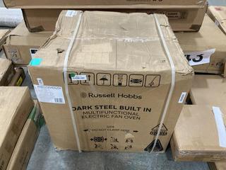 Lot 662  
            Chesterfield SR36 - Collection or Optional Delivery Available 

                
RUSSELL HOBS DARK STEEL BUILT IN MULTIFUNCTION ELECTRIC FAN OVEN - MOD NO RHEO720...