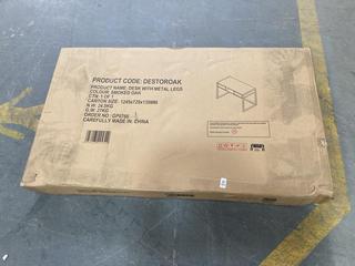 Lot 664  
            Chesterfield SR36 - Collection or Optional Delivery Available 

                
DESK WITH METAL LEGS IN SMOKED OAK 1245X720X135MM (LOCATION: SR36 B4)