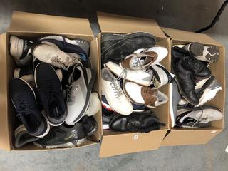Lot 784  
            Chesterfield SR36 - Collection or Optional Delivery Available 

                
3 X BOX OF ASSORTED SHOES TO INCLUDE GREG NORMAN SHOES IN NAVY/WHITE UK SIZE 11 (...