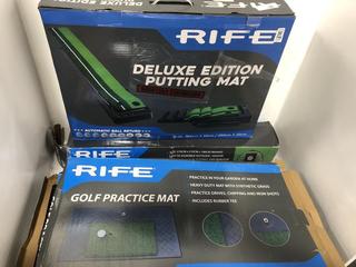 Lot 796  
            Chesterfield SR36 - Collection or Optional Delivery Available 

                
ASSORTED ITEMS TO INCLUDE RIFE DELUXE EDITION PUTTING MAT (LOCATION: SR36 B6)