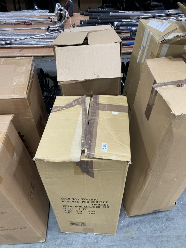 Lot 806  
            Chesterfield SR36 - Collection or Optional Delivery Available 

                
BENROSS GOLF TROLLEY IN BLACK / GREY TO INCLUDE BLACK AND RED FAZER TROLLEY *PART...
