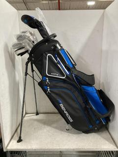 Lot 845  
            Chesterfield SR36 - Collection or Optional Delivery Available 

                
BENROSS HTX2 GOLF BAG IN BLACK/BLUE/WHITE TO INCLUDE ASSORTED GOLF CLUBS (LOCATIO...