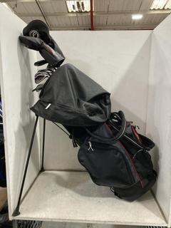 Lot 846  
            Chesterfield SR36 - Collection or Optional Delivery Available 

                
FAZER GOLF BAG IN BLACK/GREY/RED TO INCLUDE ASSORTED GOLF CLUBS (LOCATION: SR36 B6)