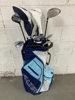 Lot 862  
            Chesterfield SR36 - Collection or Optional Delivery Available 

                
FAZER GOLF BAG BLUE/WHITE TO INCLUDE QUANTITY OF GOLF CLUBS (LOCATION: SR36 B6) (...