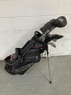 Lot 871  
            Chesterfield SR36 - Collection or Optional Delivery Available 

                
FAZER GOLF BAG IN BLACK/GREY/RED TO INCLUDE ASSORTED GOLF CLUBS (LOCATION: SR36 B...
