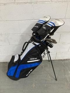 Lot 873  
            Chesterfield SR36 - Collection or Optional Delivery Available 

                
RIFE GOLF BAG IN BLUE/BLACK/WHITE TO INCLUDE ASSORTED GOLF CLUBS (LOCATION: SR36 ...