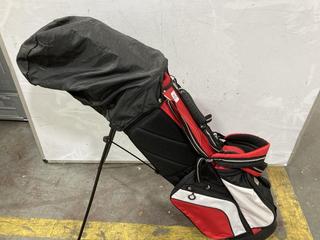 Lot 878  
            Chesterfield SR36 - Collection or Optional Delivery Available 

                
FAZER GOLF BAG IN BLACK/RED/WHITE TO INCLUDE ASSORTED GOLF CLUBS (LOCATION: SR36 ...