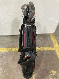 Lot 879  
            Chesterfield SR36 - Collection or Optional Delivery Available 

                
FAZER GOLF BAG IN BLACK/GREY/RED TO INCLUDE ASSORTED GOLF CLUBS (LOCATION: SR36 B...