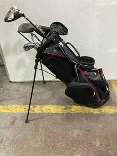 Lot 880  
            Chesterfield SR36 - Collection or Optional Delivery Available 

                
FAZER GOLF BAG IN BLACK/GREY/RED TO INCLUDE ASSORTED GOLF CLUBS (LOCATION: SR36 B...