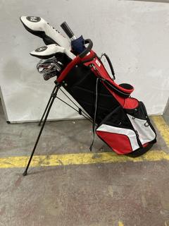 Lot 881  
            Chesterfield SR36 - Collection or Optional Delivery Available 

                
FAZER GOLF BAG IN RED/BLACK/WHITE TO INCLUDE ASSORTED GOLF CLUBS (LOCATION: SR36 ...