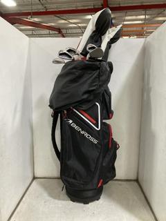 Lot 887  
            Chesterfield SR36 - Collection or Optional Delivery Available 

                
BEN ROSS GOLF BAG IN BLACK/WHITE/RED TO INCLUDE ASSORTED GOLF CLUBS (LOCATION: SR...