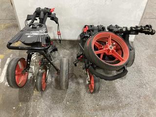 Lot 891  
            Chesterfield SR36 - Collection or Optional Delivery Available 

                
2 X BEN ROSS FOLDABLE GOLF TROLLEY IN BLACK WITH RED WHEELS (LOCATION: SR36 B6)