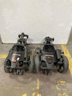 Lot 898  
            Chesterfield SR36 - Collection or Optional Delivery Available 

                
2 X BEN ROSS FOLDABLE GOLF TROLLEY TO INCLUDE BLACK/GREY WITH BLACK WHEELS (LOCAT...
