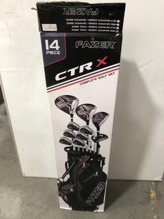 Lot 944  
            Chesterfield SR36 - Collection or Optional Delivery Available 

                
BOXED FAZER CTRX GOLF BAG IN BLACK/GREY WITH COMPLETE SET TO INCLUDE ASSORTED GOL...