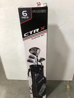 Lot 949  
            Chesterfield SR36 - Collection or Optional Delivery Available 

                
BOXED FAZER CTRX STARTER SET GOLF BAG IN BLACK.GREY TO INCLDUE ASSORTED GOLF CLUB...
