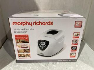 Lot 1015  
            Chesterfield SR45 - Parcel Delivery Only 

                
MORPHY RICHARDS MULTI-USE FASTBAKE BREADMAKER (LOCATION: I8)