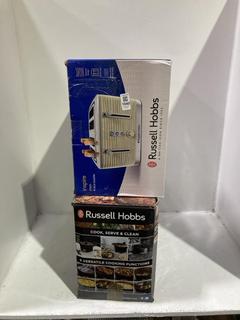 Lot 1040  
            Chesterfield SR45 - Parcel Delivery Only 

                
RUSSELL HOBBS INSPIRE CREAM 4-SLICE TOASTER + RUSSELL HOBBS GOOD-TO-GO MULTI COOK...